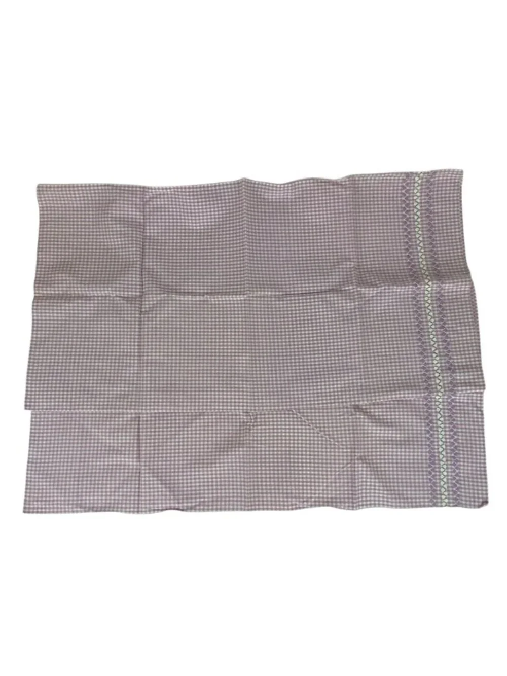 Vintage Handmade King Size Pillowcase Pair Purple Gingham Zig Zag Trim
